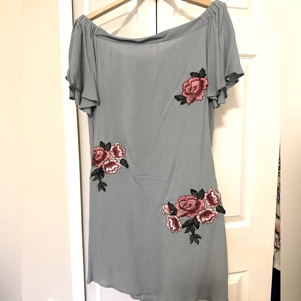 Style Envy Blue Floral Off the Shoulder Mini Dress L